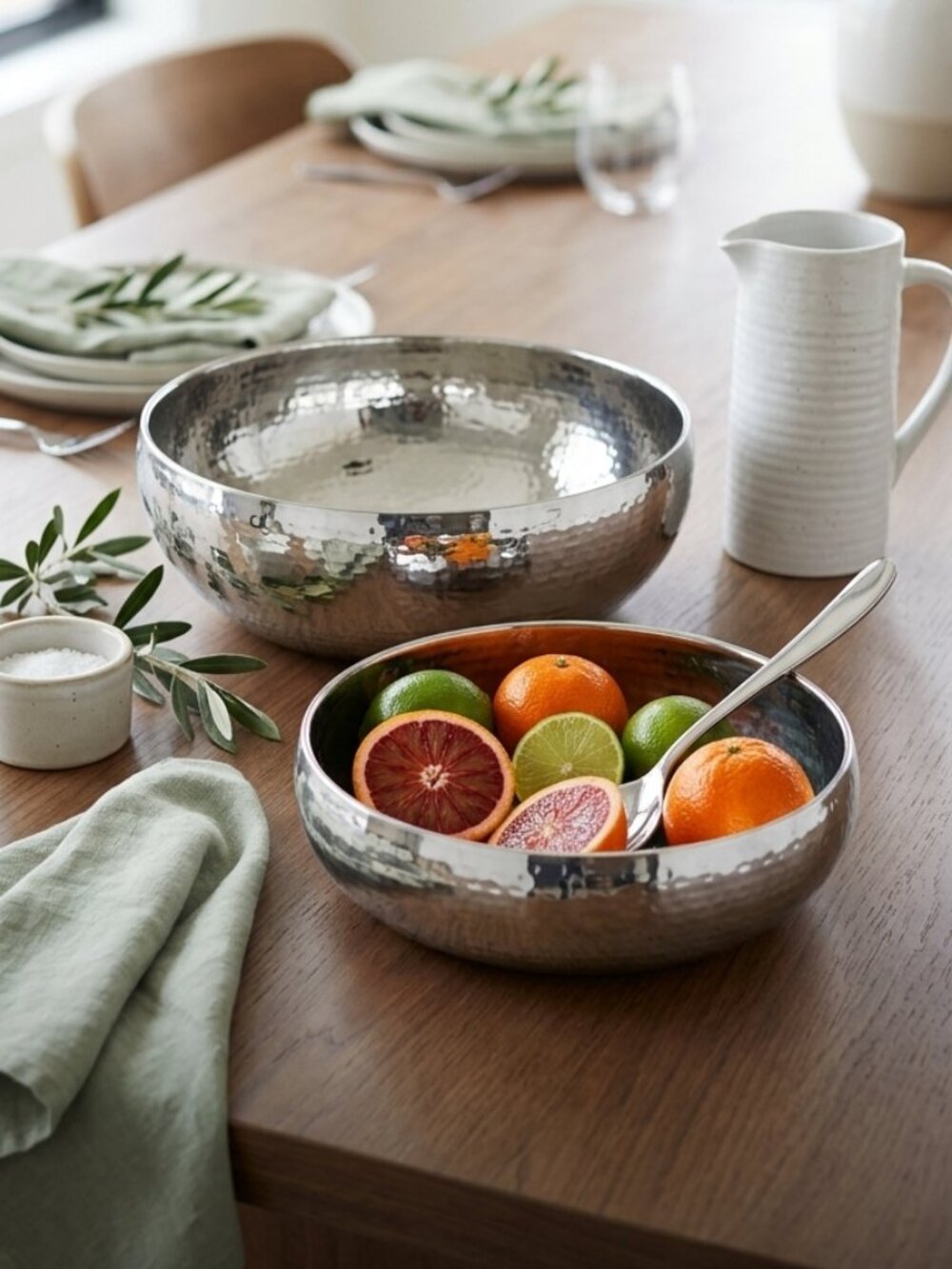 Canvas Hammered Serving Bowl Set - Silver Metallic NWT
